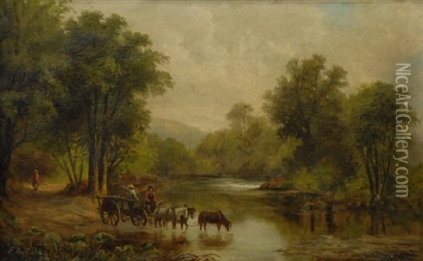 The River Crossing Oil Painting - Frank C. Penfold