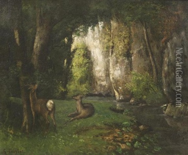 Waldlichtung Mit Rehwild Oil Painting - Gustave Courbet