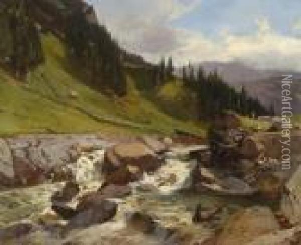 Alplandschaft Mit Wildbach Oil Painting - Gustave Castan