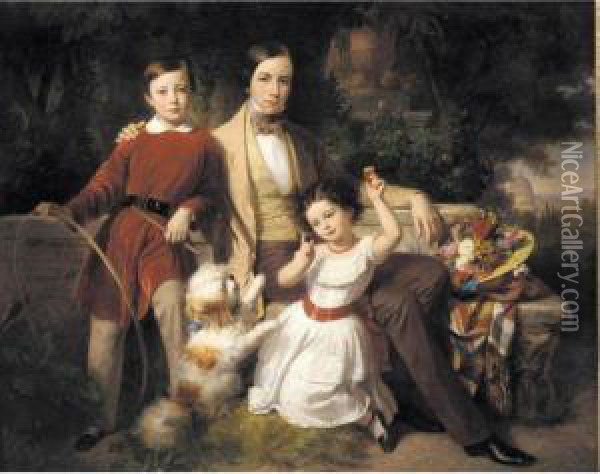 Group Portrait With The Prince 
Valmon-tone, Gwendalina Doria-pamphili And Bertram Talbot, In A Villa 
Garden Oil Painting - Carl Von Blaas