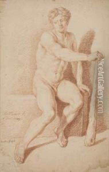 Seated Male Nude Oil Painting - Bernard Picart
