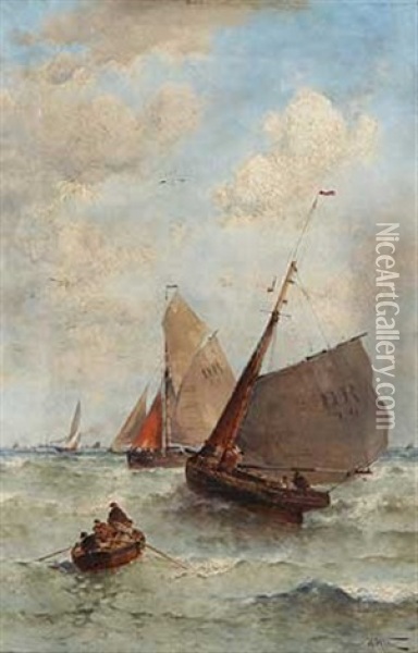 Fischerboote An Der Kuste Oil Painting - Theodor Alexander Weber