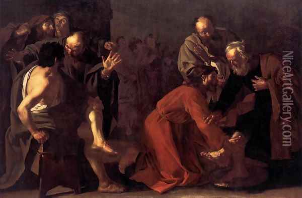 Christ Washing the Apostles Feet Oil Painting - Dirck Van Baburen