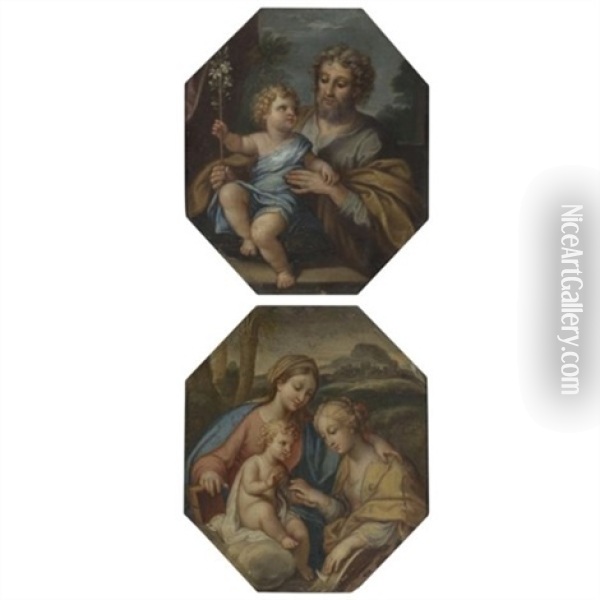 Virgin And Christ Child With St. Catherine (+ Christ Child With Joseph; Pair) Oil Painting - Andrea Procaccini