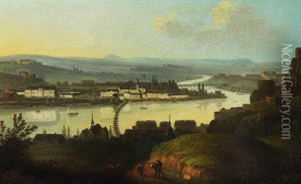 Stadtansicht Am Fluss Oil Painting - Cantius Dillis