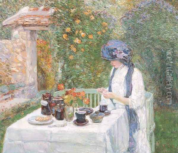 The Terre-Cuite Tea Set 1910 Oil Painting - Childe Hassam