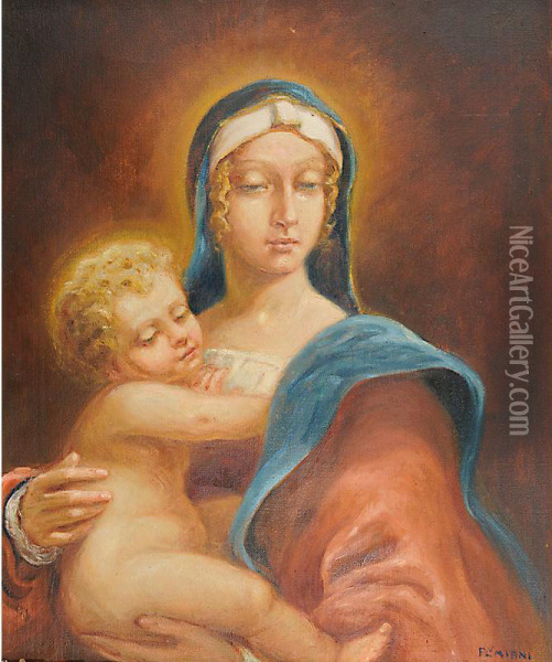 Madonna Con Bambino Oil Painting - Ugo Flumiani