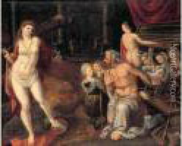 Hercule Et Omphale Oil Painting - Gillis Coignet