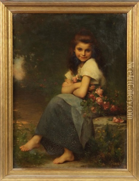 Young Girl W/roses Oil Painting - Jules Cyrille Cave