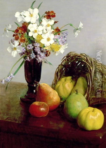 Fruits and Flowers 1866 Oil Painting - Ignace Henri Jean Fantin-Latour