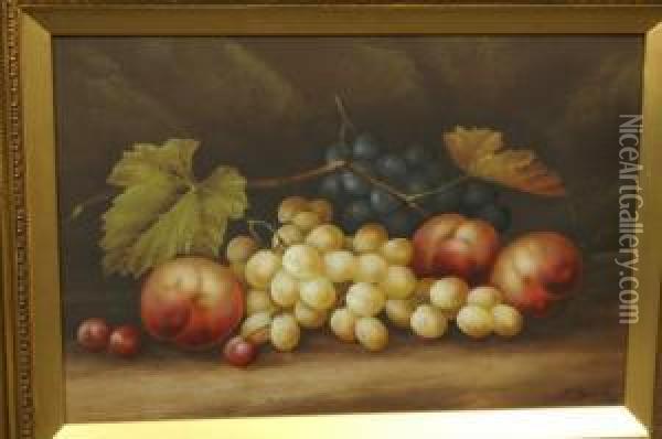Still Life, Grapes, Peaches And Cherries On A Mossy Ground Oil Painting - Edwin Steele