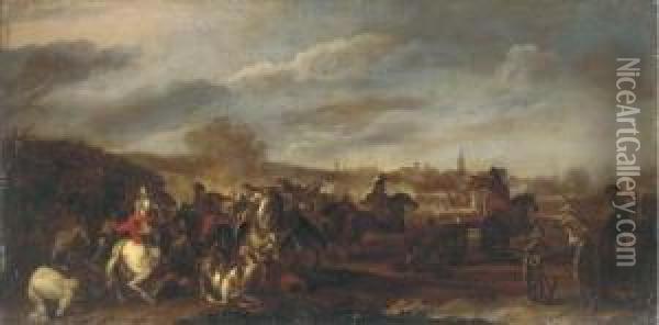 A Cavalry Battle Oil Painting - Guglielmo Cortese Il Borgognone