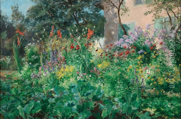 Farmhouse Garden Oil Painting - Hugo Charlemont