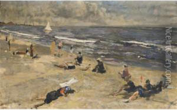 Giochi Sulla Spiaggia Oil Painting - Emilio Gola