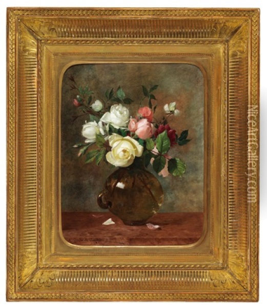 Roses In A Vase Oil Painting - Jules-Alexandre Gamba De Preydour