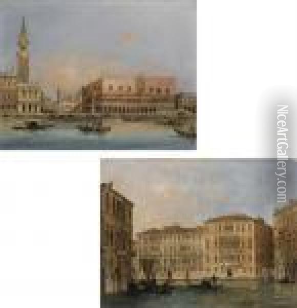 Palazzo Ducale Dal Bacino Di San
 Marco; E Il Canal Grande, Con I Palazzi Contarini, Rezzonico E Balbi Oil Painting - Carlo Grubacs