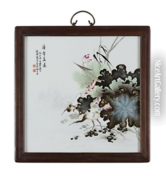 Lotus And Heron Oil Painting -  Cheng Yiting