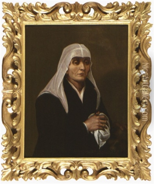 Portrait De Femme Agee Tenant Un Chapelet Oil Painting - Sofonisba Anguissola
