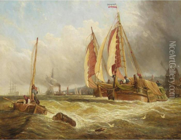 Busy Coastal Scene Oil Painting - William Clarkson Stanfield