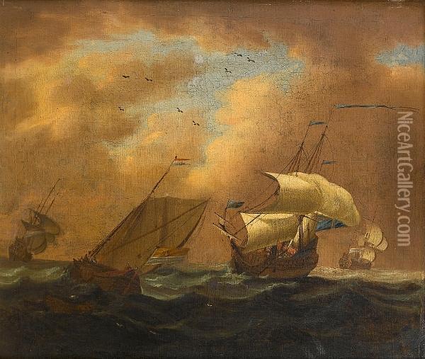 Dutch Ships In A Strong Breeze Oil Painting - Francis Swaine
