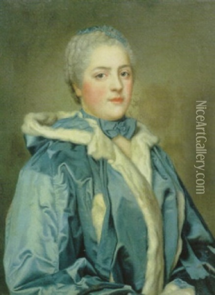 Portrait De Femme Au Manteau Bleu Oil Painting - Jean Etienne Liotard