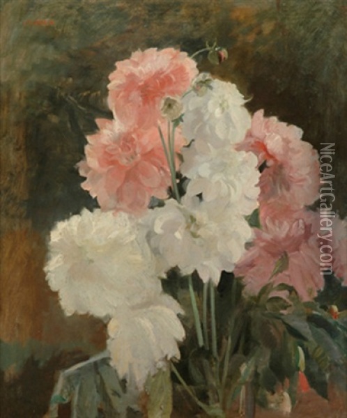 Still Life In Pink And White Oil Painting - Jules Leon Flandrin