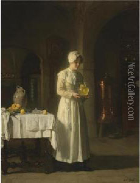 Maid With Lemonade Oil Painting - Joseph Bail