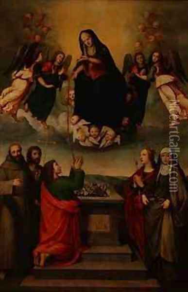 The Virgin of the Sacred Girdle with SS Thomas Francis John the Baptist Ursula and Elizabeth of Hungary Oil Painting - Ridolfo Ghirlandaio