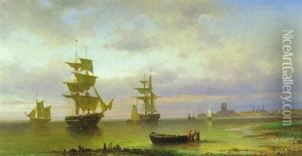 Segelschiffe Vor Der Stadt Oil Painting - Elias Pieter van Bommel