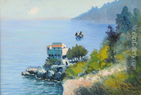 Torre Sulla Costiera Amalfitana Oil Painting - Antonio Ferrigno