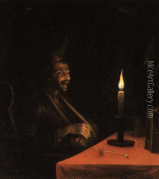Mann Mit Armschlinge Bei Kerzenlicht Oil Painting - Wenzel Ignaz Prasch