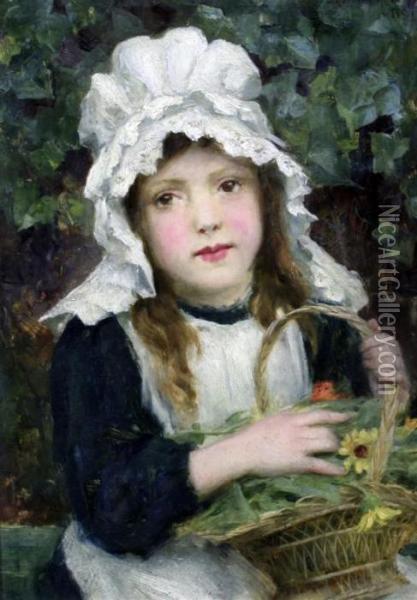 Girl With Basket Of Flowers Oil Painting - Georges Sheridan Knowles