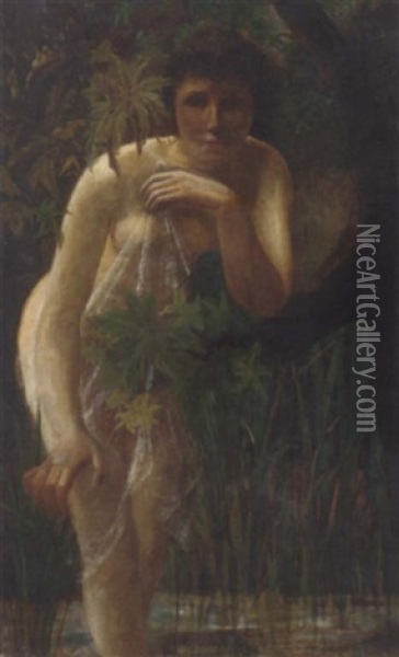A Female Nude In A Wooded Landscape Oil Painting - Sir John Longstaff