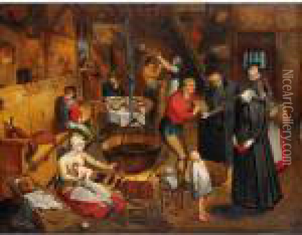 The Visit To The Farm Oil Painting - Pieter The Elder Brueghel