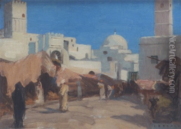 Kairouan, La Rue Saussier Oil Painting - Pierre Bodard