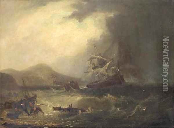 Salvaging the wreck off the Scottish coast Oil Painting - James Wilson Carmichael