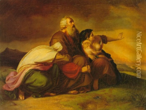 Abraham With Sarah And Hagar At The Fall Of Sodom Oil Painting - Johann Georg Meyer von Bremen