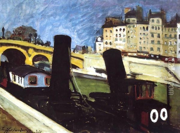 Boats on the Seine 1911 Oil Painting - Robert King