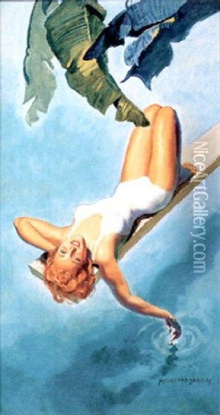 Woman Reclining On Diving Board Oil Painting - Mcclelland Barclay