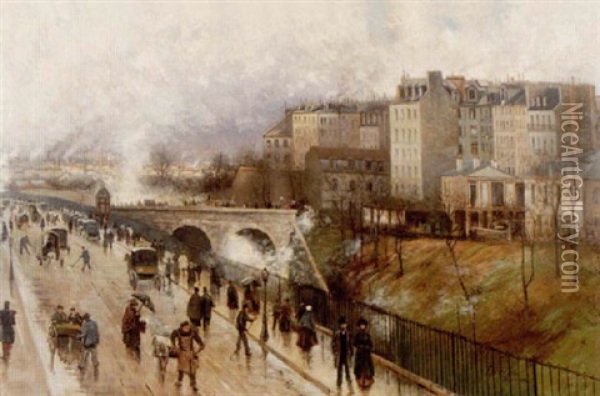 Vinterdag I Paris - Gatuliv Vid Seine Oil Painting - Karl Edvard Diriks