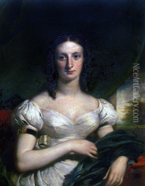 Portrait Of Mary Ann Agassiz, In White Gown Seated By Awindow Oil Painting - John Boaden