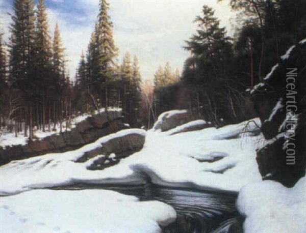 Footsteps In The Snow Oil Painting - Sigvard Marius Hansen