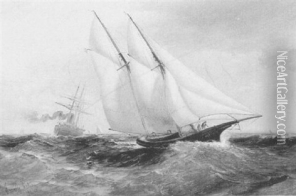 Sailing On Rough Seas Oil Painting - Granville Perkins