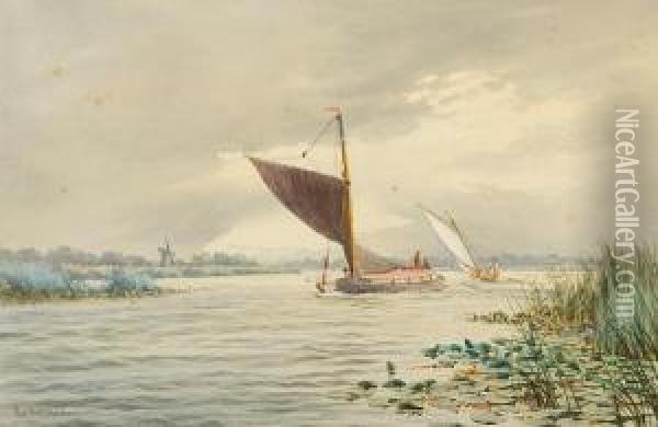 Wherry On The Norfolk Broads Oil Painting - Stephen John Batchelder