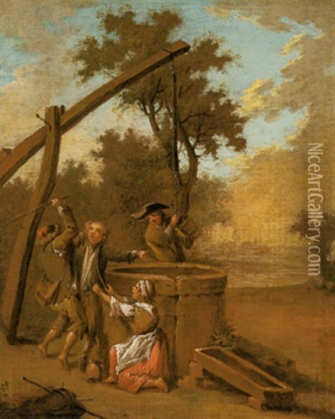 Kinder Vor Einem Ziehbrunnen Oil Painting - Johann Conrad Seekatz
