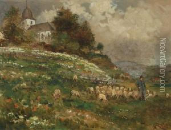 Landschaft Mitschafer Und Herde Oil Painting - Carl Rudell