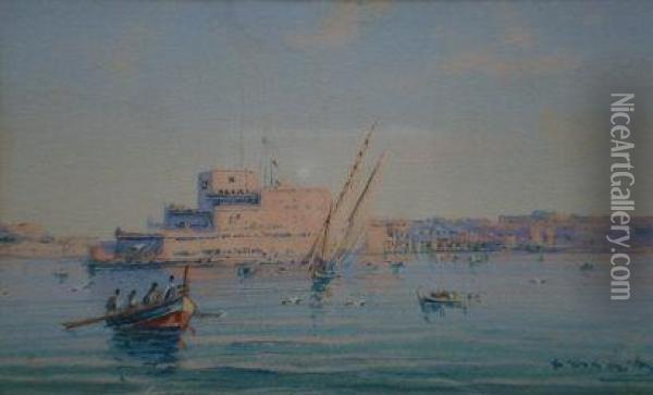 Views Of Valletta Harbour, Malta Oil Painting - Vincenzo D Esposito