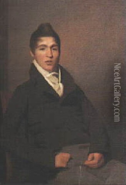 Portrait Of A Gentlemen Seated Wearing A Brown Coat And Grey Breeches Oil Painting - George C. Watson