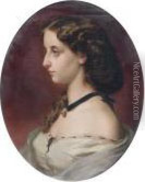 Portrait De Jeune Femme De Profil Oil Painting - Hermann Winterhalter