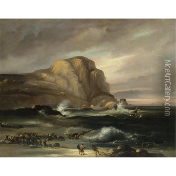 Naufragio En La Playa (shipwreck On The Beach) Oil Painting - Eugenio Lucas Velazquez